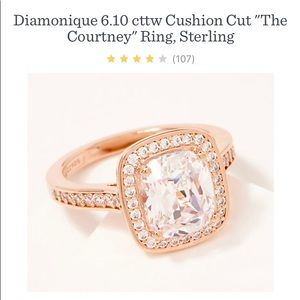 Diamonique Rose Gold Halo Cushion Courtney Ring